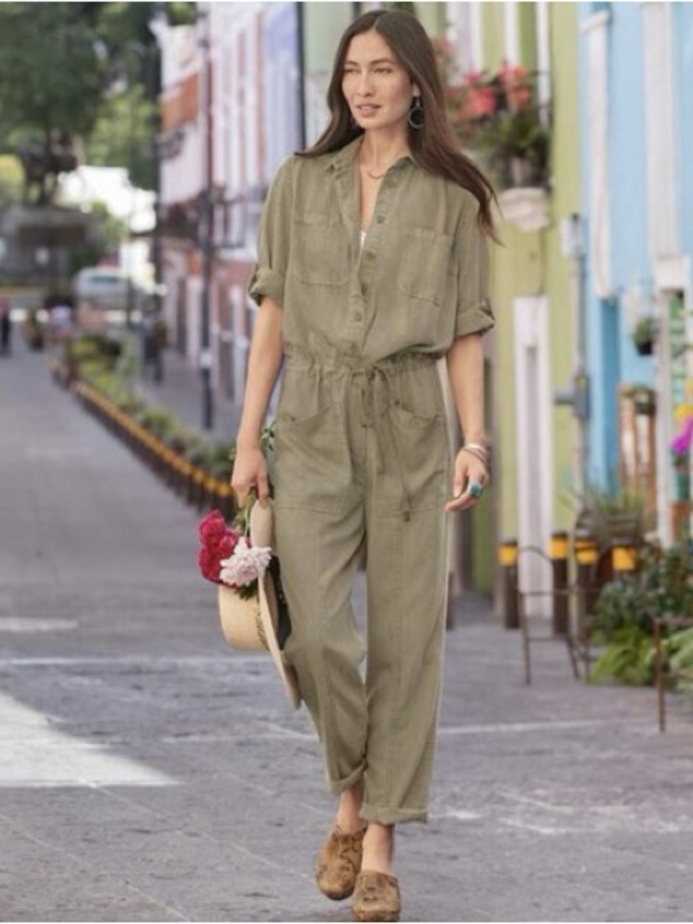 Sundance Wayside Cargo Utility Jumpsuit Vintage Wash Green Sage Size XL